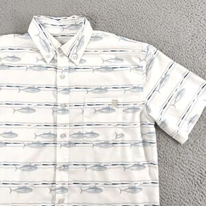 Huk Shirt Mens Small White Pastel Teaser Fish Print Short Sleeve Button Down